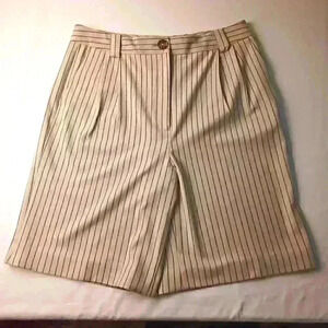 Tommy Hilfiger Brand Bermuda Pleated Shorts Size 10 Super High Rise Beige Blue